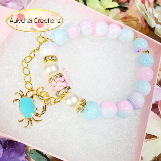 Gradient Ocean Beaded Crab Charm Bracelet