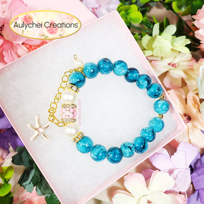 Teal Ocean Beaded Starfish Charm Bracelet