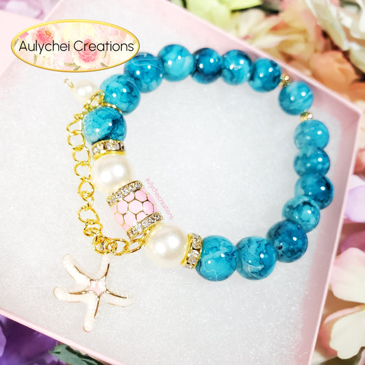 Teal Ocean Beaded Starfish Charm Bracelet