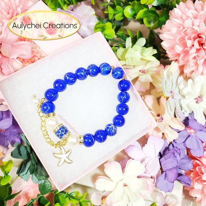 Blue Ocean Beaded Starfish Charm Bracelet