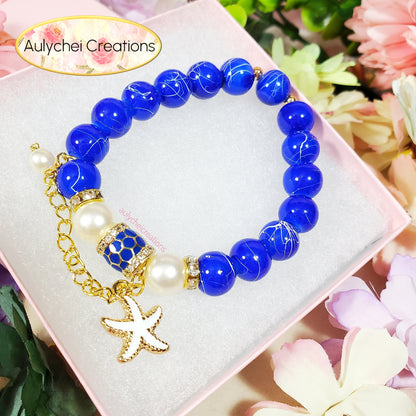 Blue Ocean Beaded Starfish Charm Bracelet