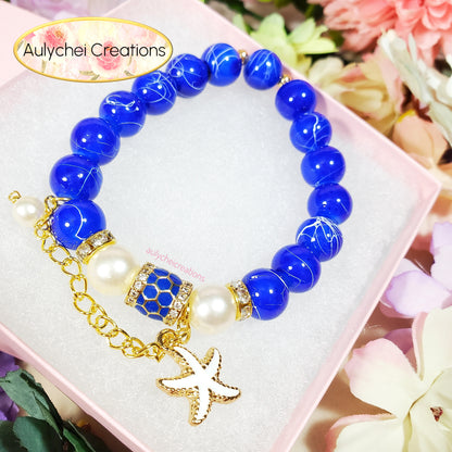 Blue Ocean Beaded Starfish Charm Bracelet