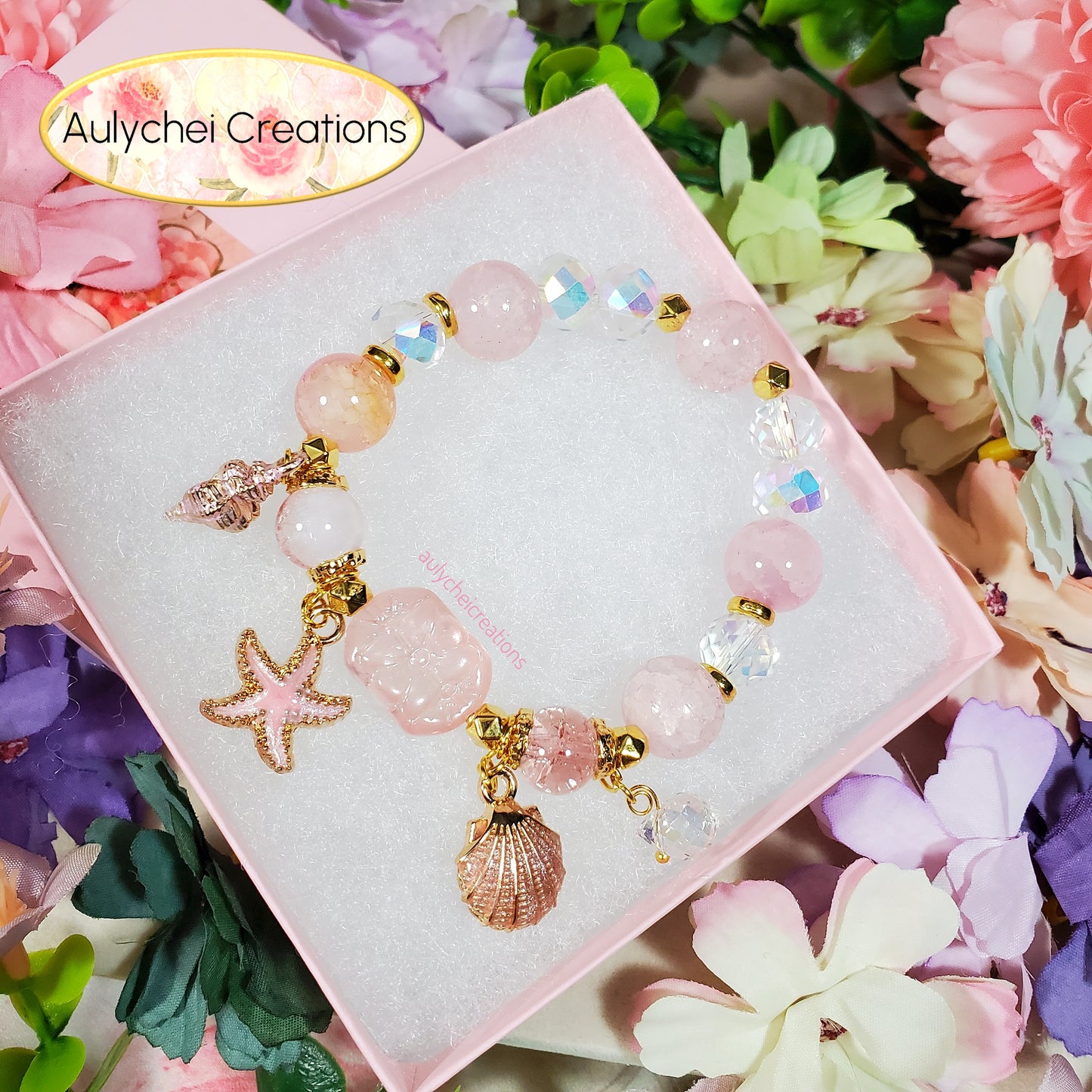 Pink Ocean Seashell Charm Bracelet