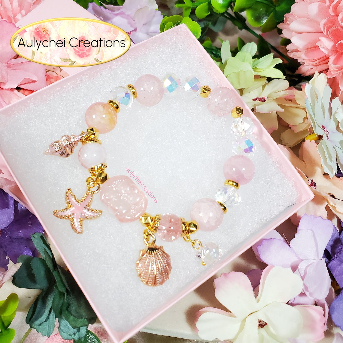 Pink Ocean Seashell Charm Bracelet