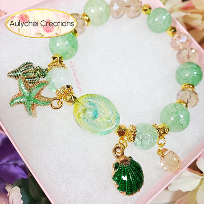Green Ocean Seashell Charm Bracelet