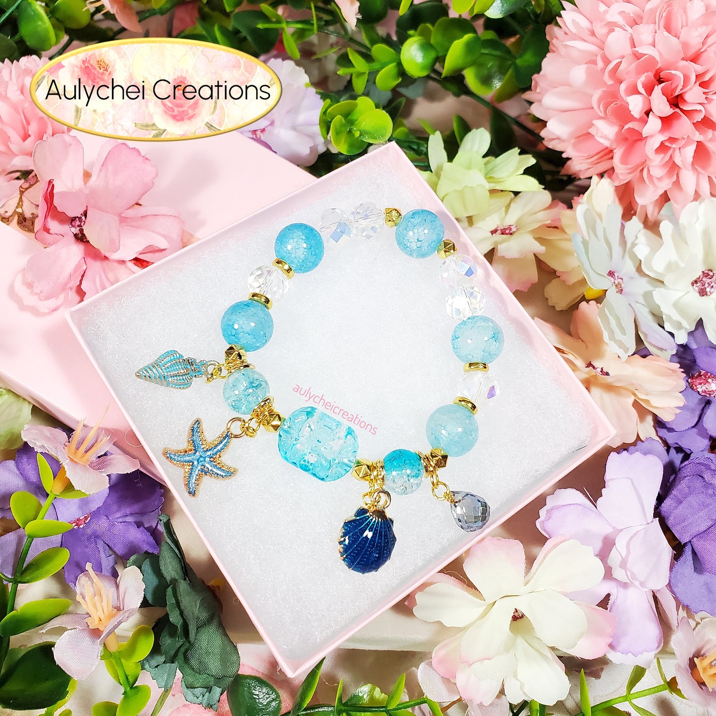 Blue Ocean Seashell Charm Bracelet