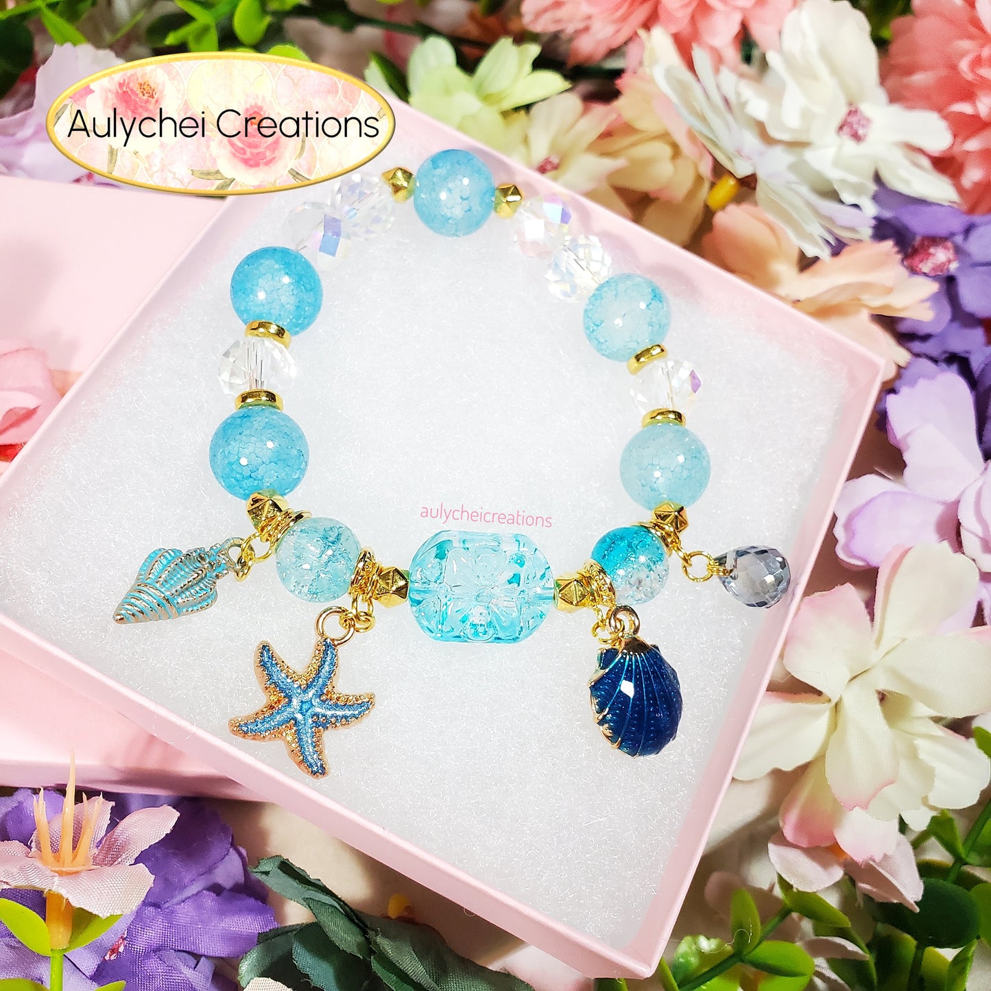 Blue Ocean Seashell Charm Bracelet