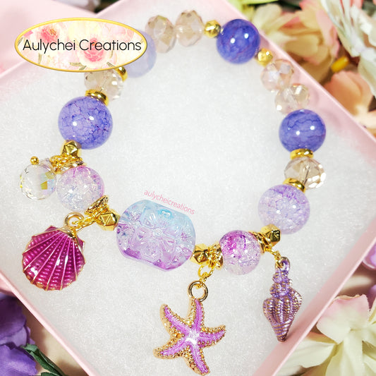 Purple Ocean Seashell Charm Bracelet
