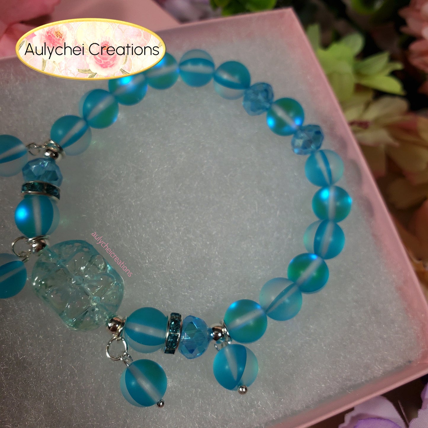 Turquoise Moonstone Flower Bracelet