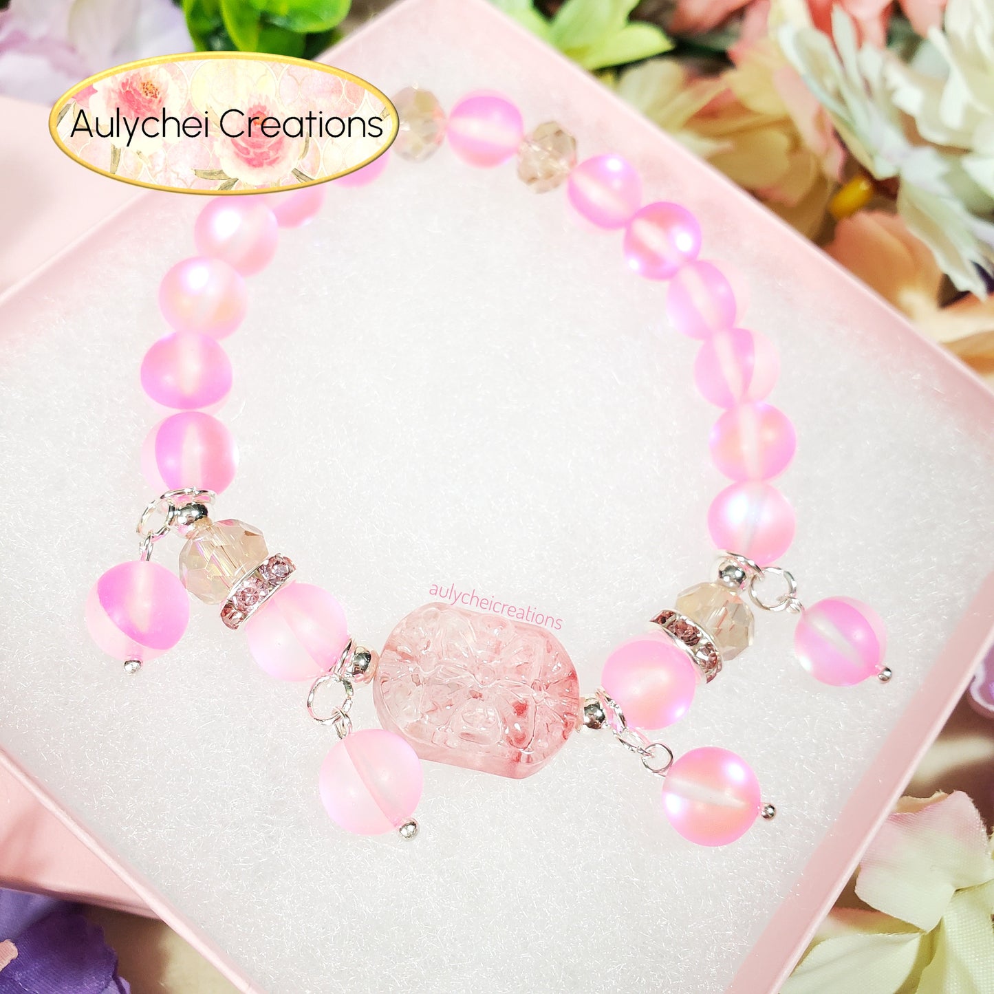 Pink Moonstone Flower Bracelet