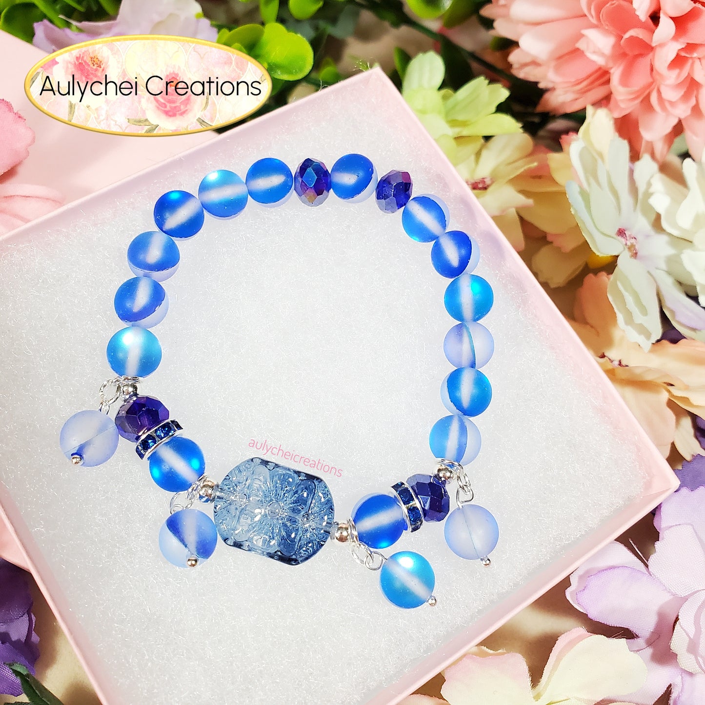 Blue Moonstone Flower Bracelet
