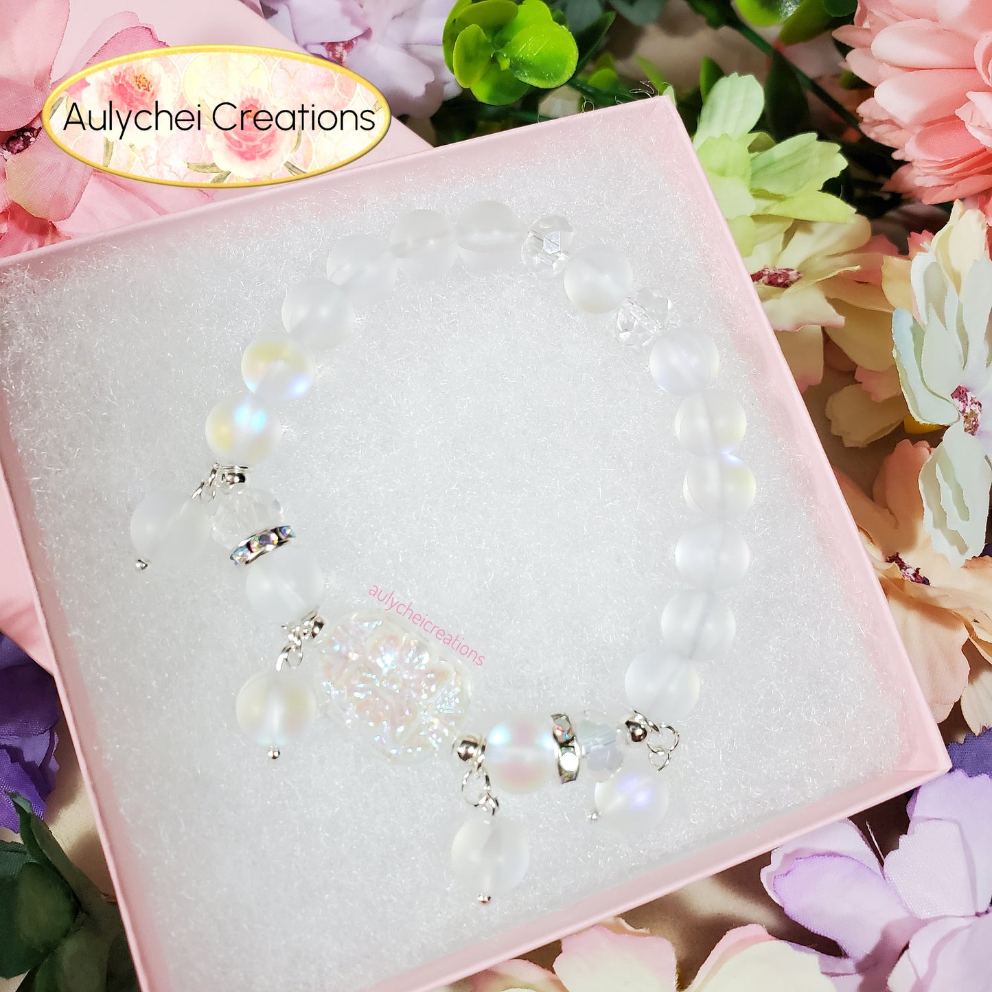 White Moonstone Flower Bracelet