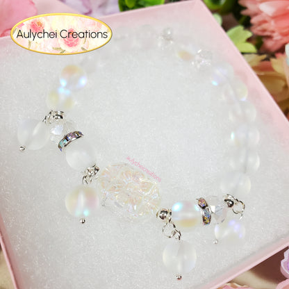 White Moonstone Flower Bracelet