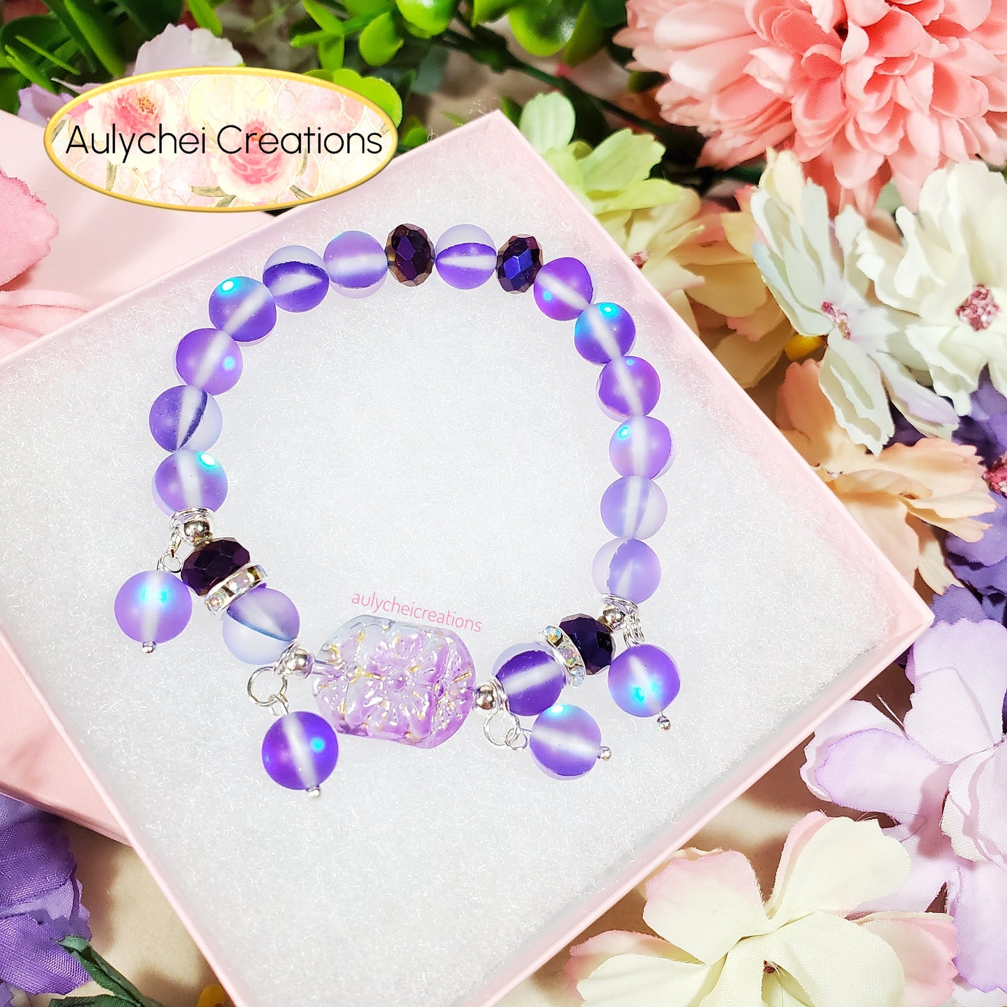 Purple Moonstone Flower Bracelet