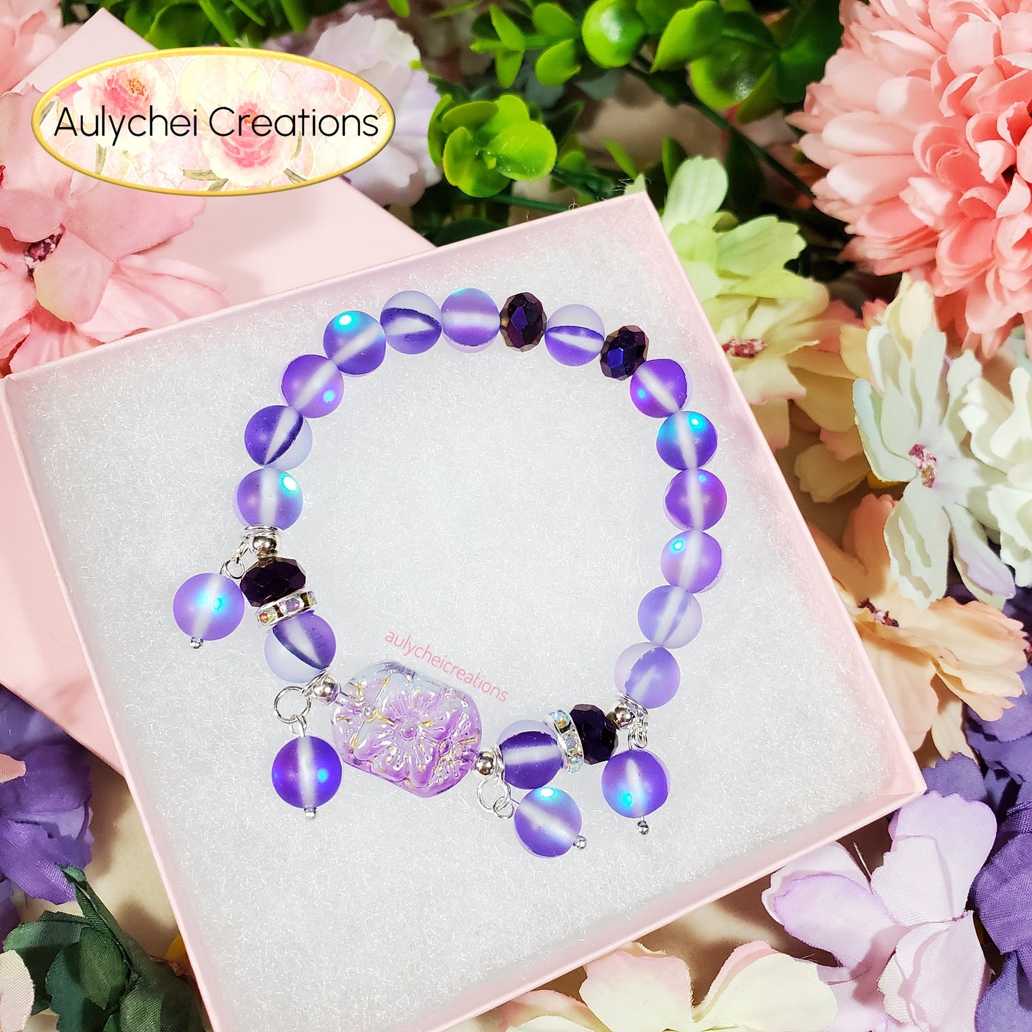 Purple Moonstone Flower Bracelet