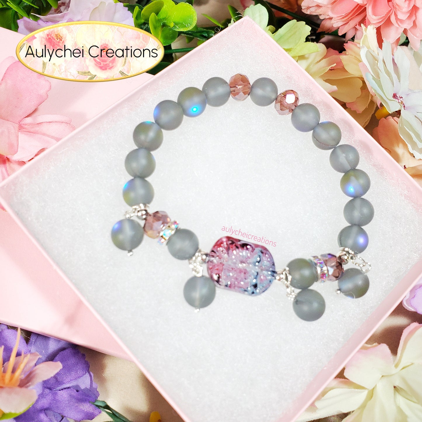 Gray Moonstone Flower Bracelet