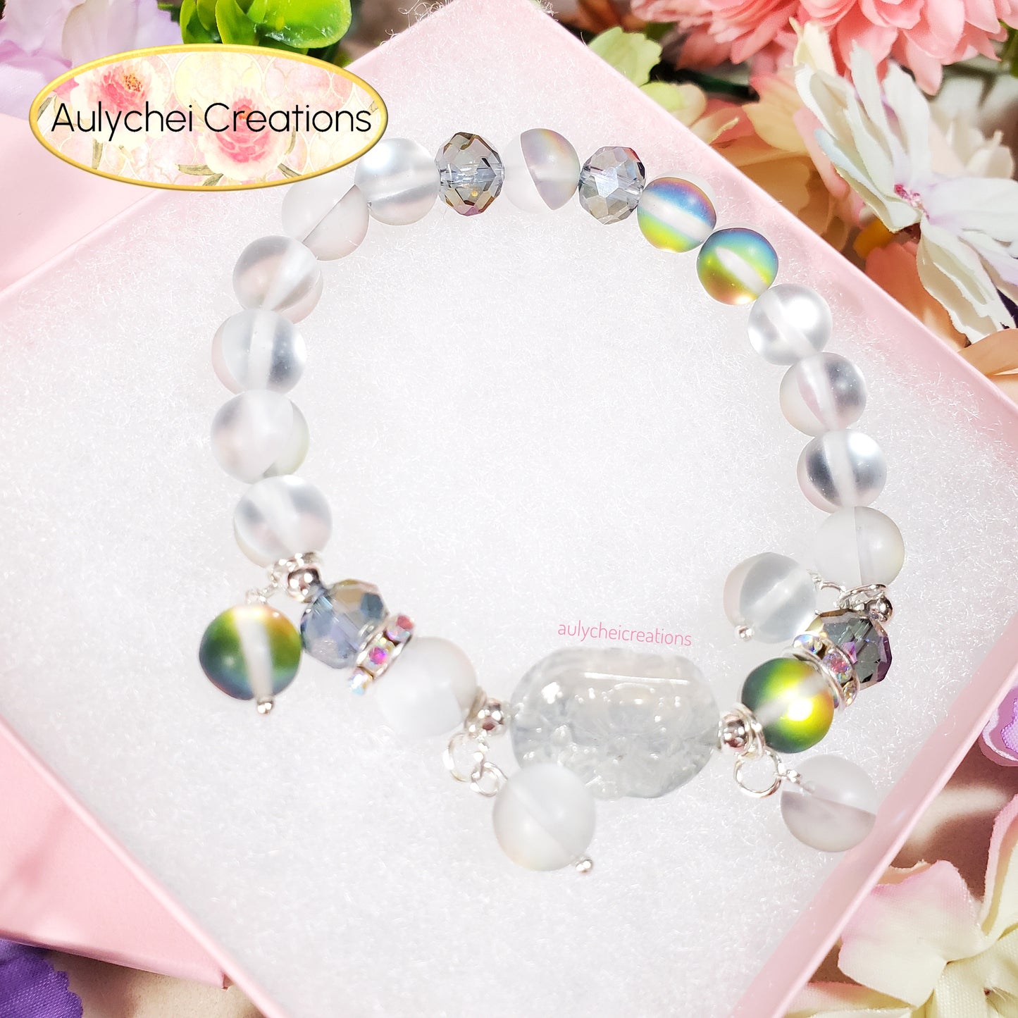 Silver Moonstone Flower Bracelet