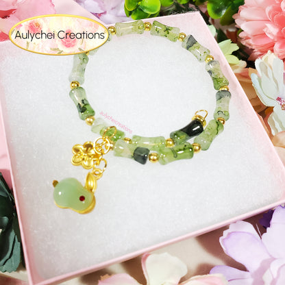 Green Bamboo Glass Bead Bracelet Jade Rabbit