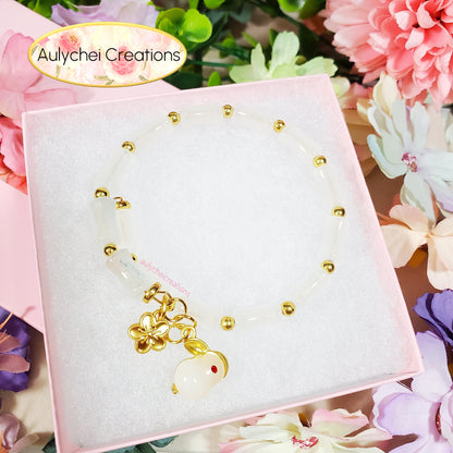 White Bamboo Glass Bead Bracelet Jade Rabbit