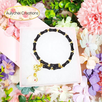 Black Bamboo Glass Bead Bracelet Jade Rabbit