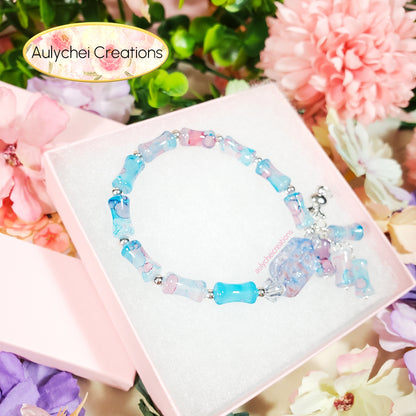 Blue Bamboo Glass Bead Bracelet Flower Pendant
