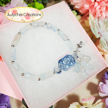 Mix Blue Bamboo Glass Bead Bracelet Flower Pendant