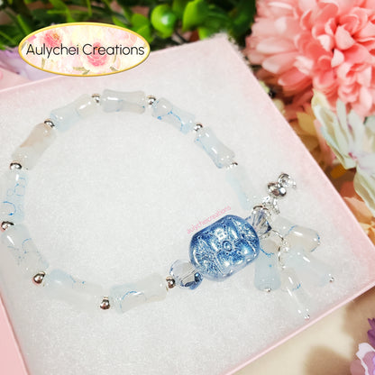 Mix Blue Bamboo Glass Bead Bracelet Flower Pendant