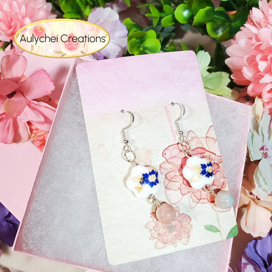 Blue Flower Ceramic Dangle Earrings