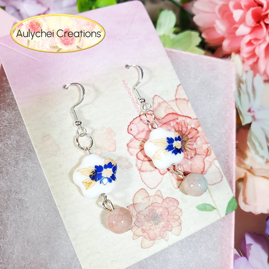 Blue Flower Ceramic Dangle Earrings