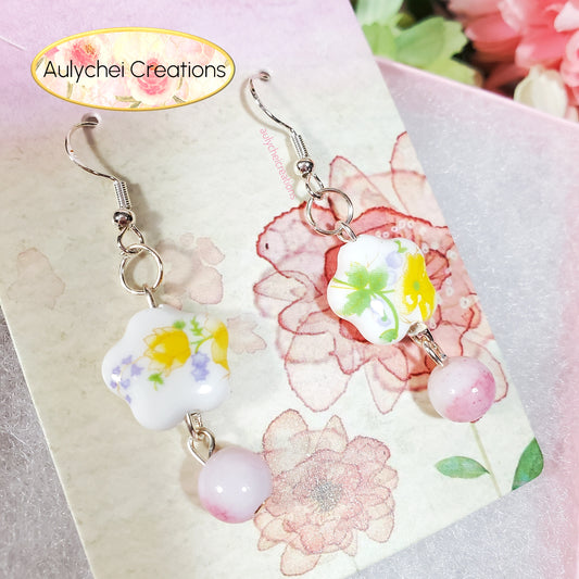 Yellow Flower Ceramic Dangle Earrings