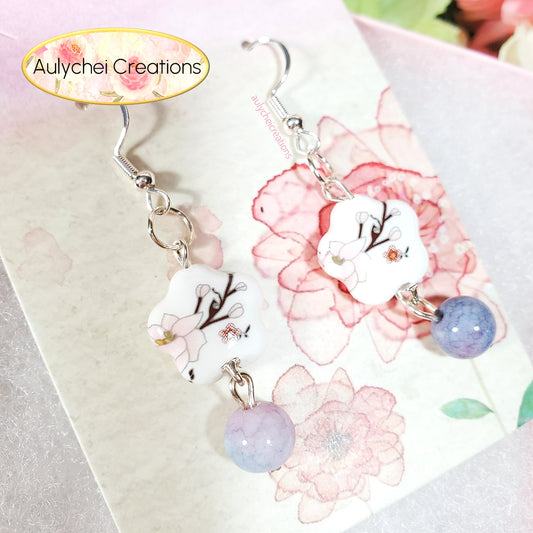Pink Flower Ceramic Dangle Earrings