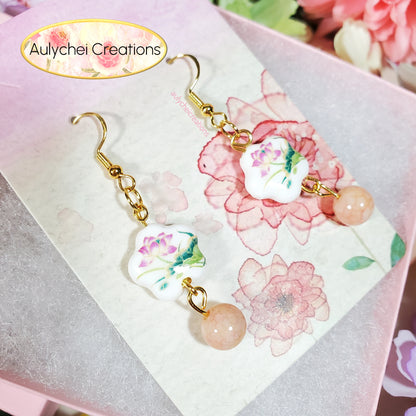 Lotus Flower Ceramic Dangle Earrings