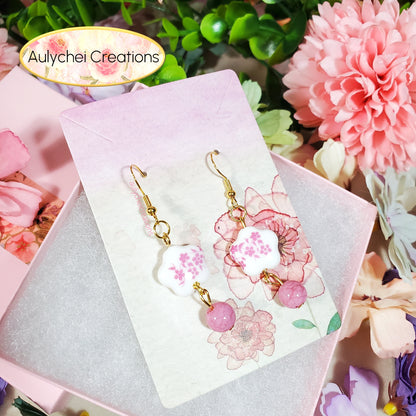 Cherry Blossom Flower Ceramic Dangle Earrings