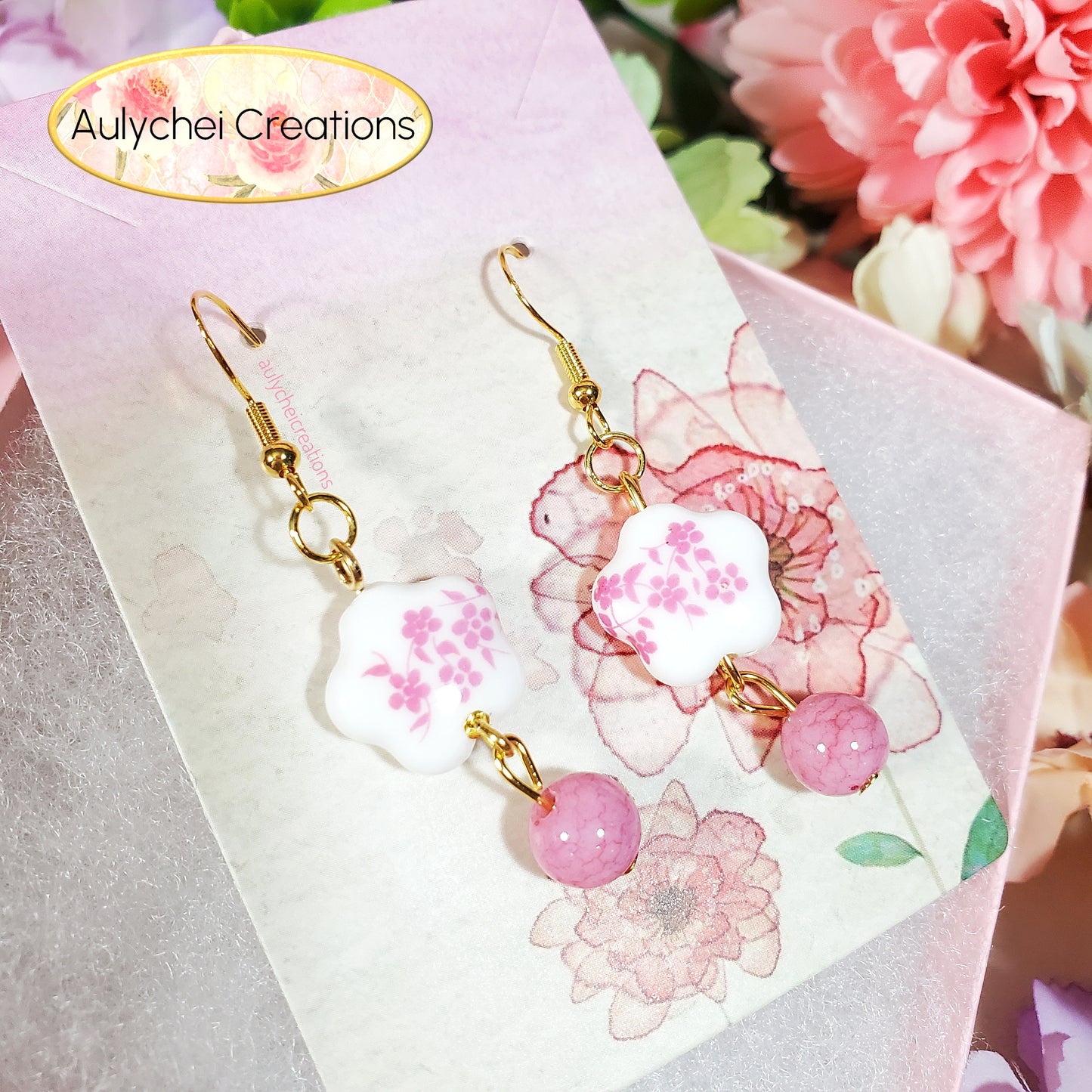 Cherry Blossom Flower Ceramic Dangle Earrings