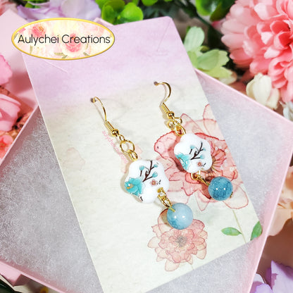 Turquoise Flower Ceramic Dangle Earrings