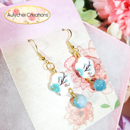 Turquoise Flower Ceramic Dangle Earrings