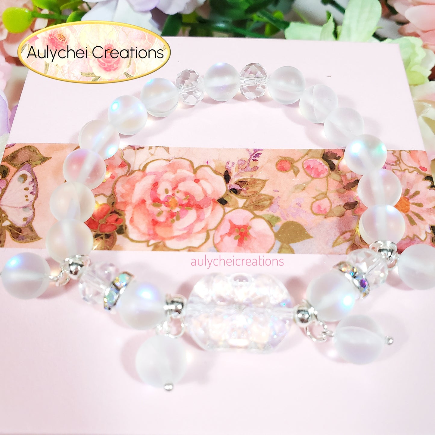 White Moonstone Flower Bracelet