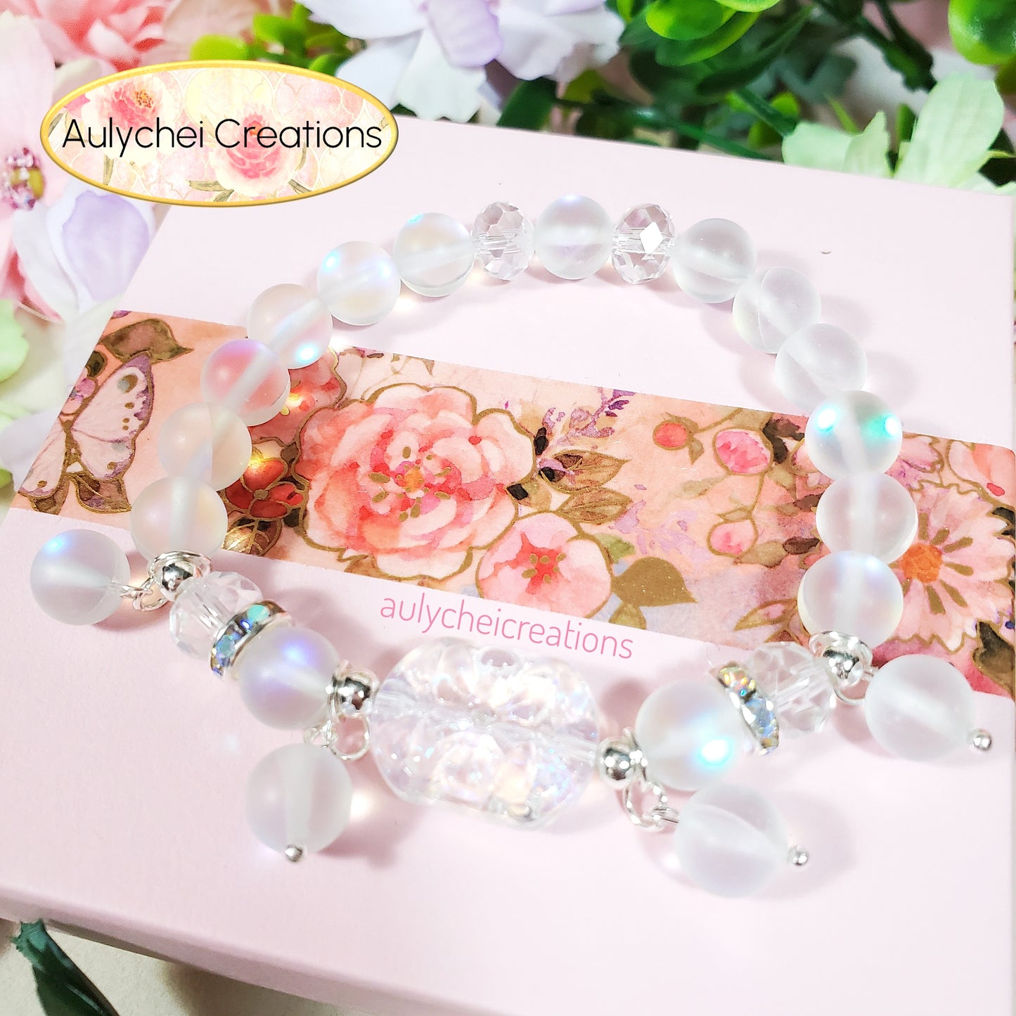 White Moonstone Flower Bracelet