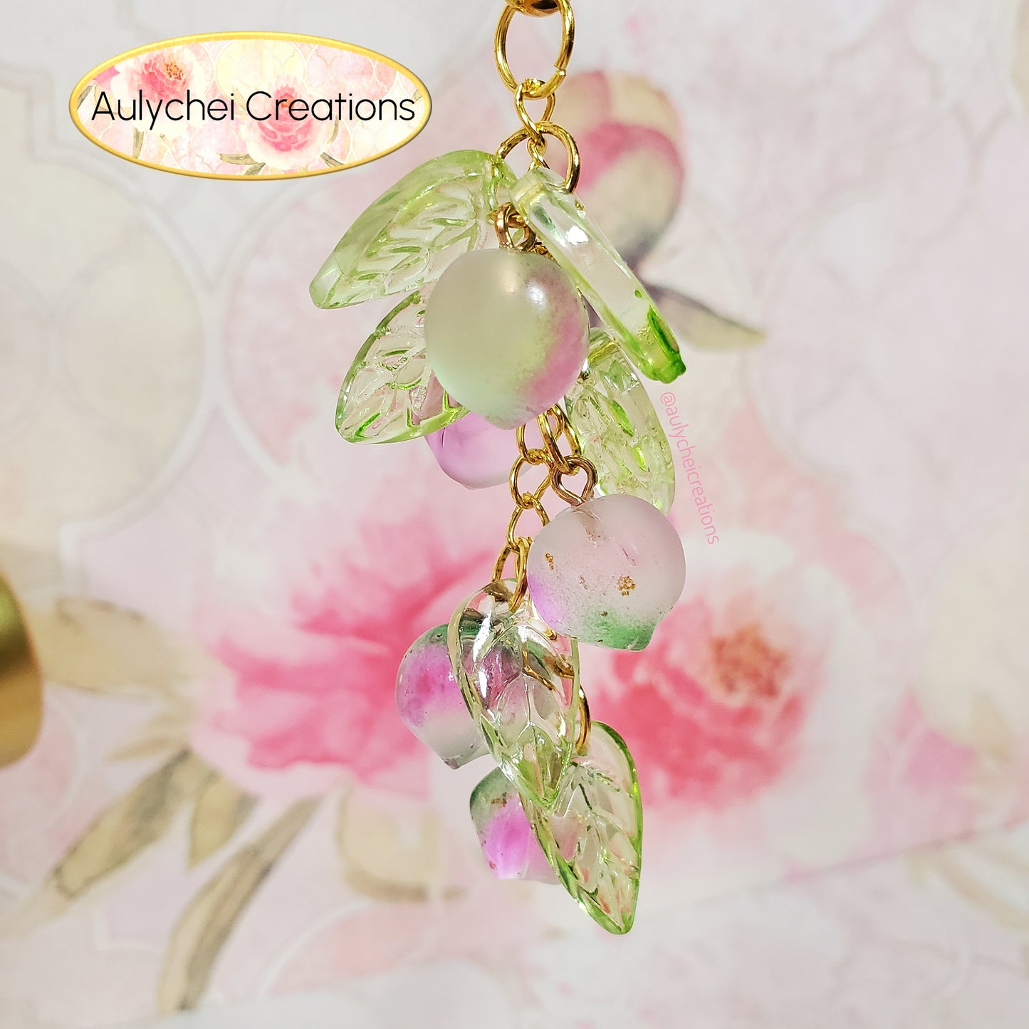 Green-Purple Peach Glass Bead Keychain