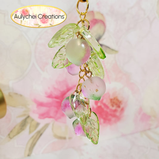 Green-Purple Peach Glass Bead Keychain