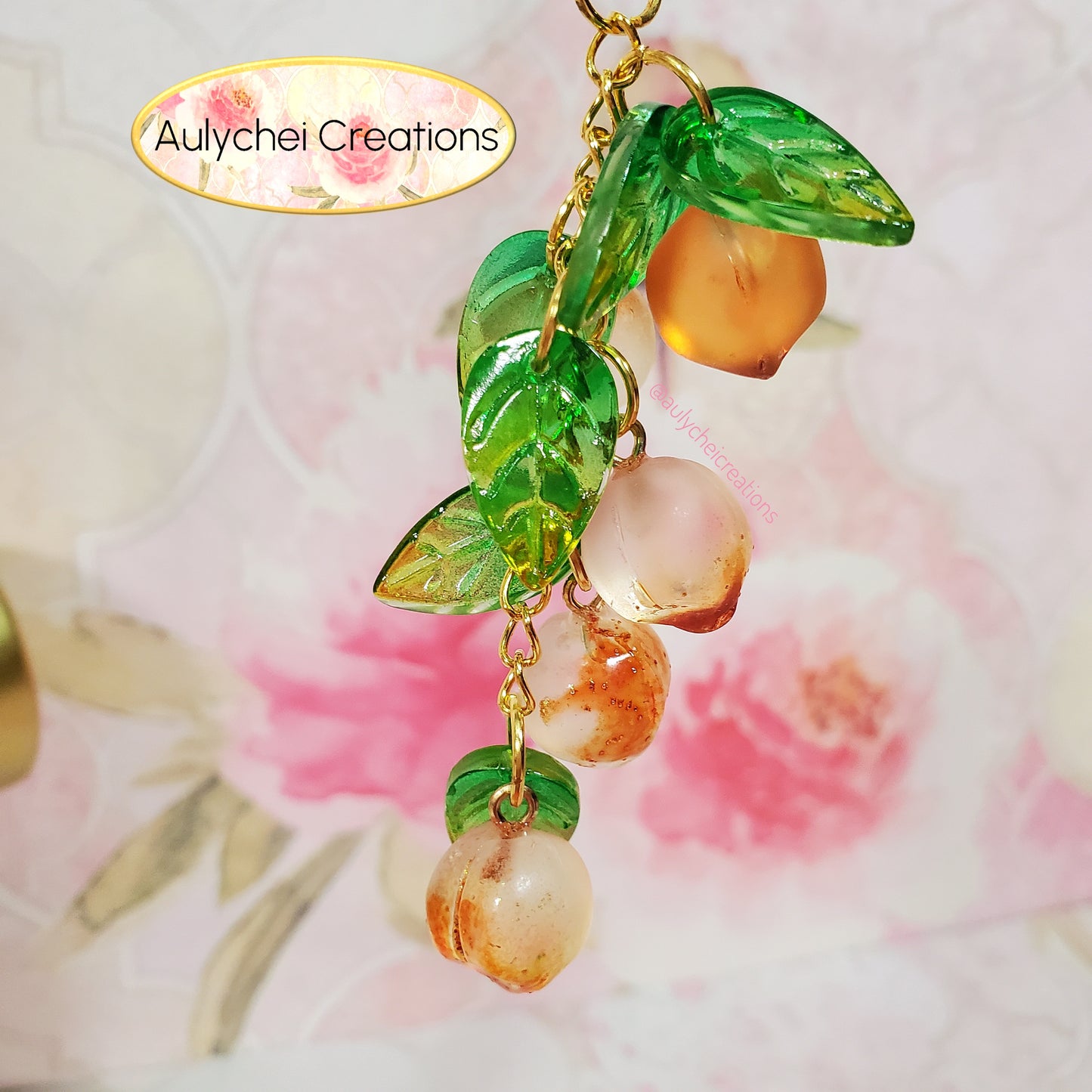 Orange Peach Glass Bead Keychain