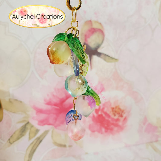 Multicolor Peach Glass Bead Keychain