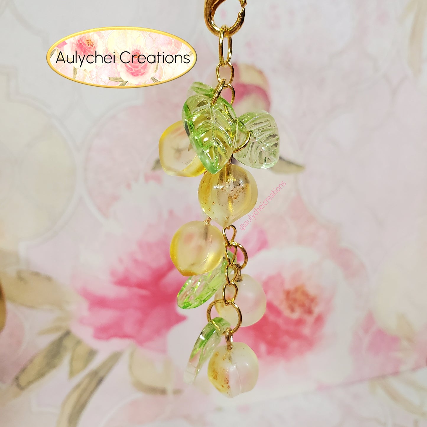 Yellow-Green Peach Glass Bead Keychain