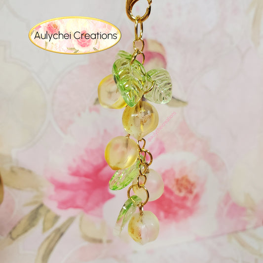 Yellow-Green Peach Glass Bead Keychain