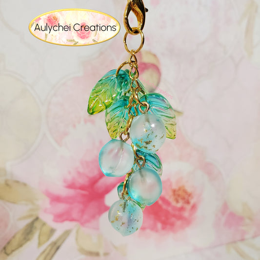 Teal Peach Glass Bead Keychain