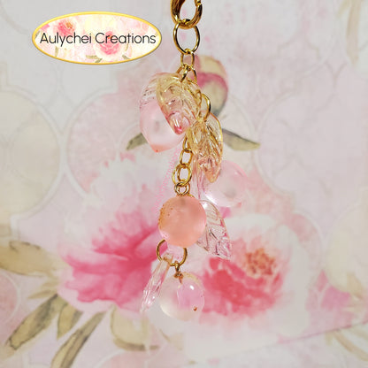 Pink Peach Glass Bead Keychain