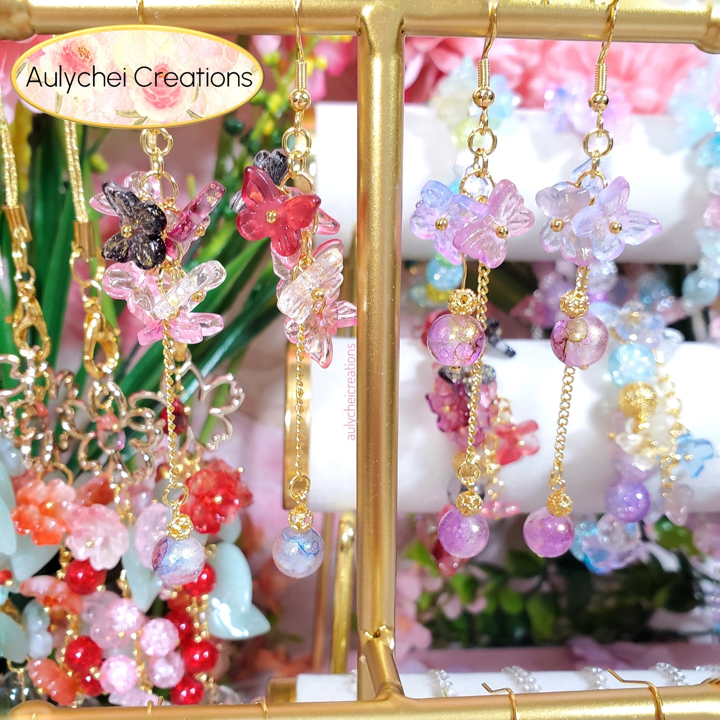 Red Glass Butterfly Dangle Earrings