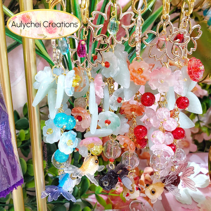 Red 3D Glass Goldfish Flower Lanyard