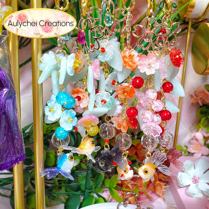 Red 3D Glass Goldfish Flower Lanyard