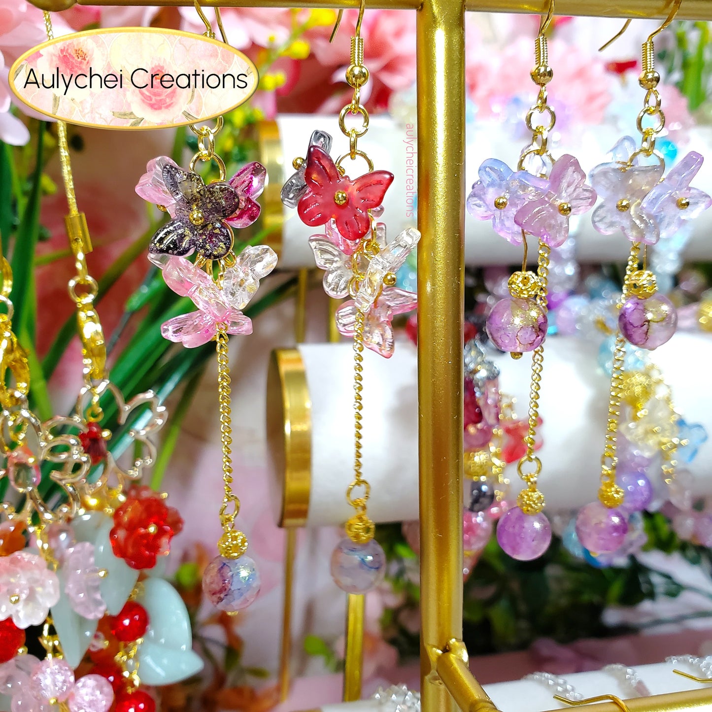 Red Glass Butterfly Dangle Earrings